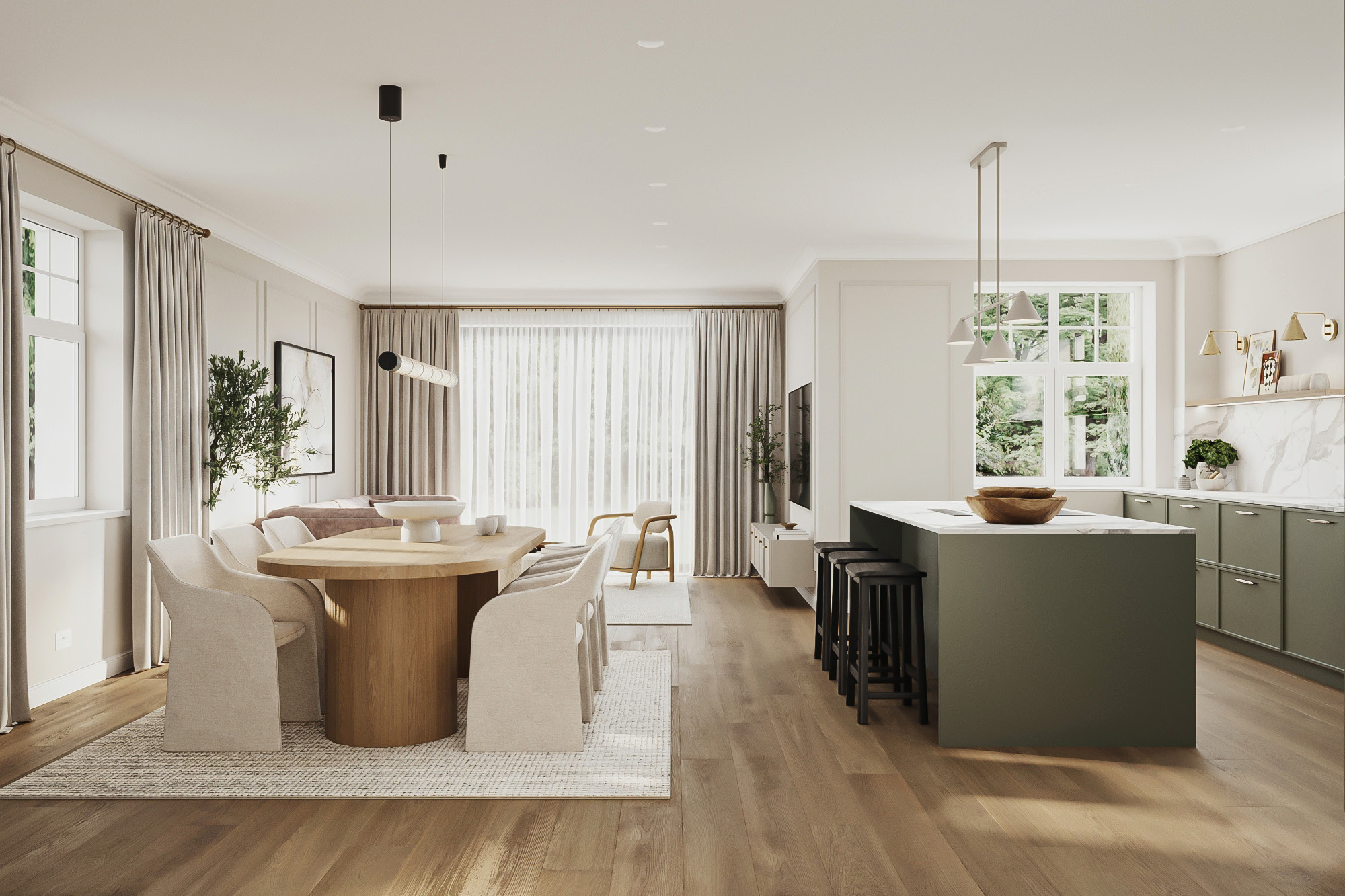 Pomona Grove open-plan kitchen, dining and living CGI